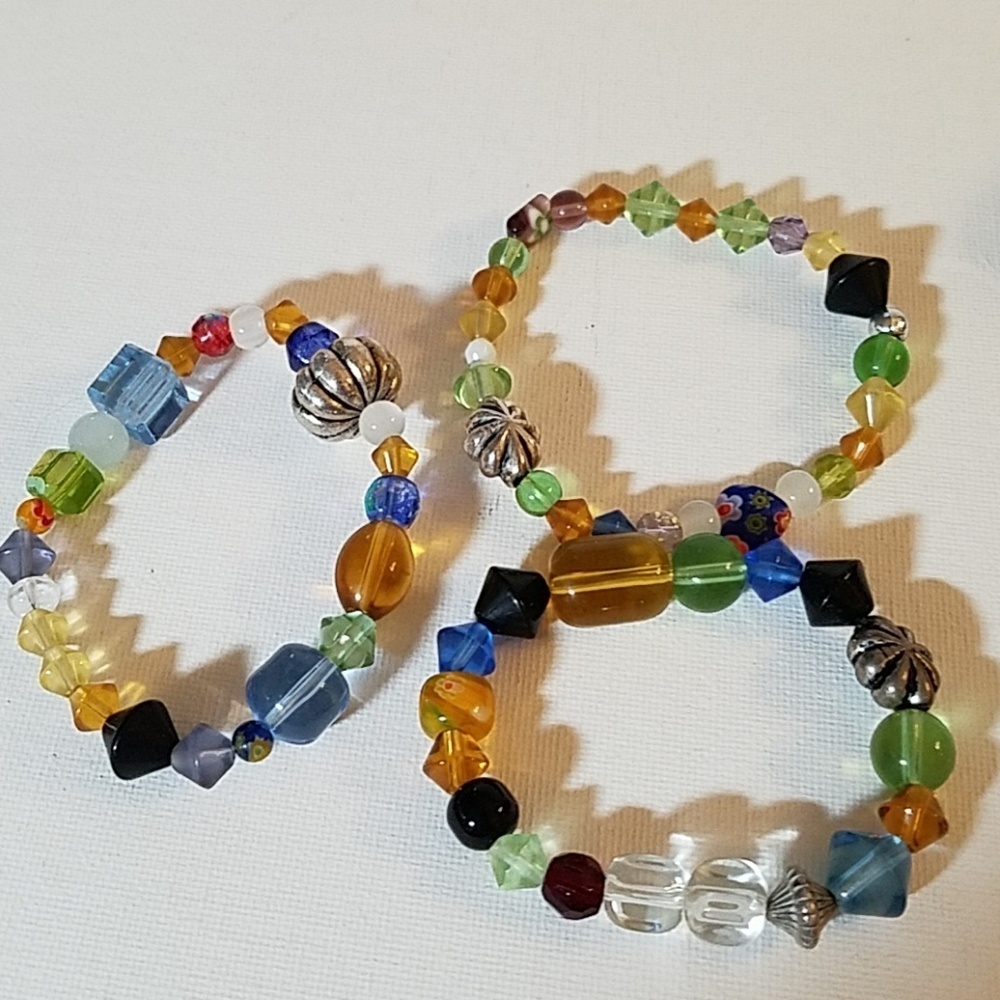 Handmade Set of 3 Beaded Bracelets 8" Each